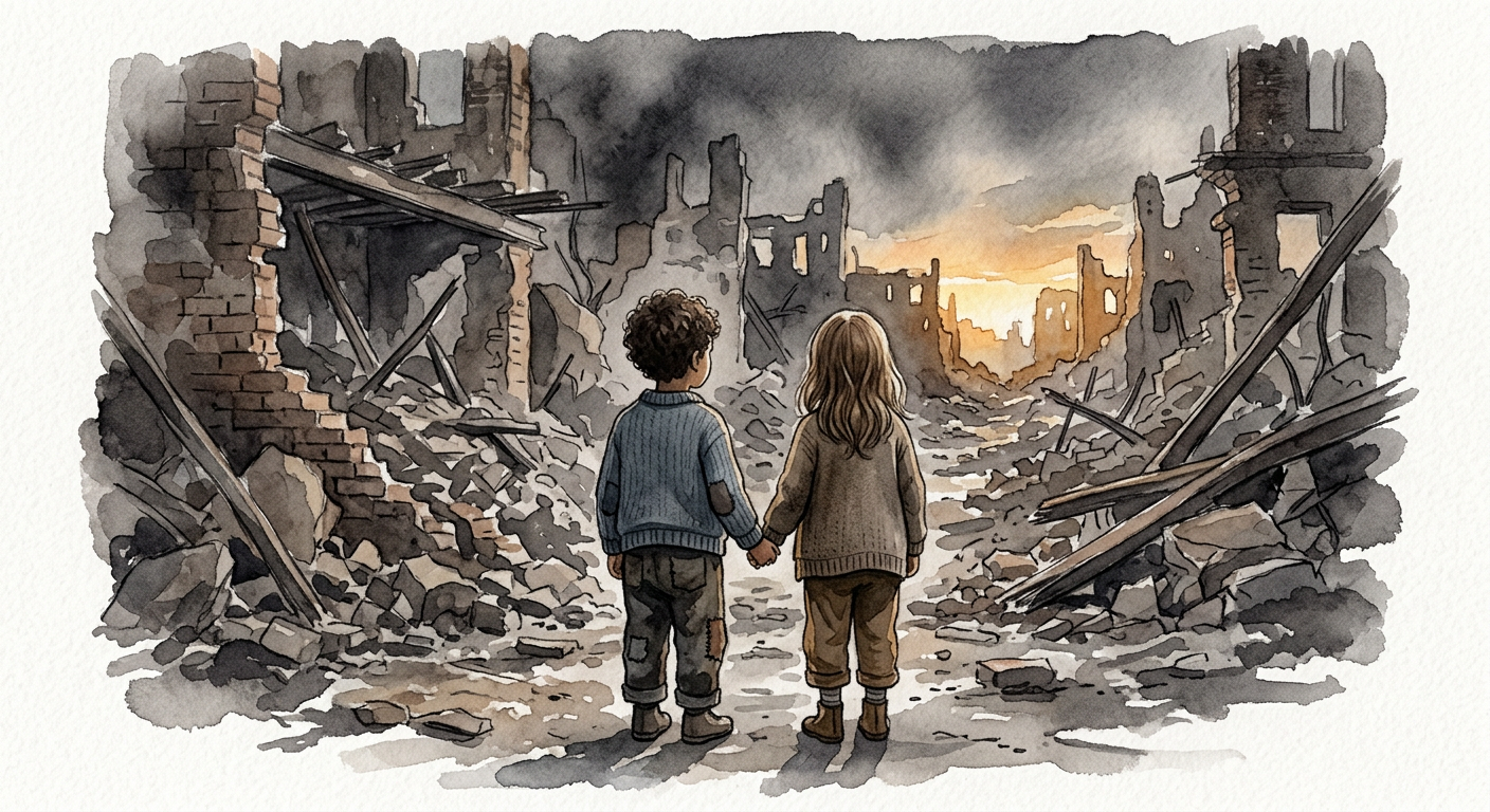 废墟中的儿童——战争的真正代价