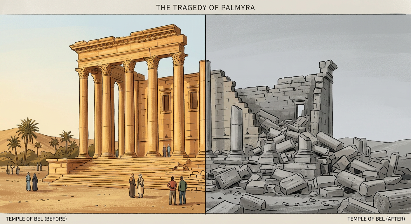 帕尔米拉古城被毁前后对比