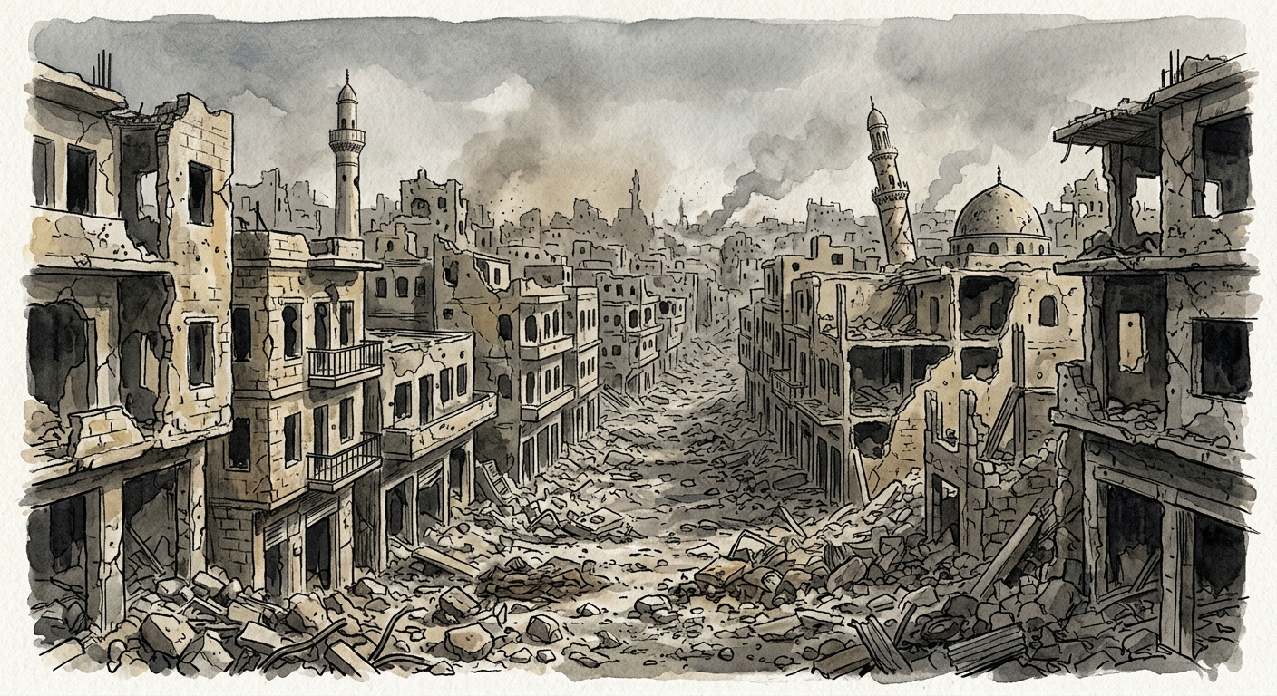 战乱中的伊拉克城市废墟